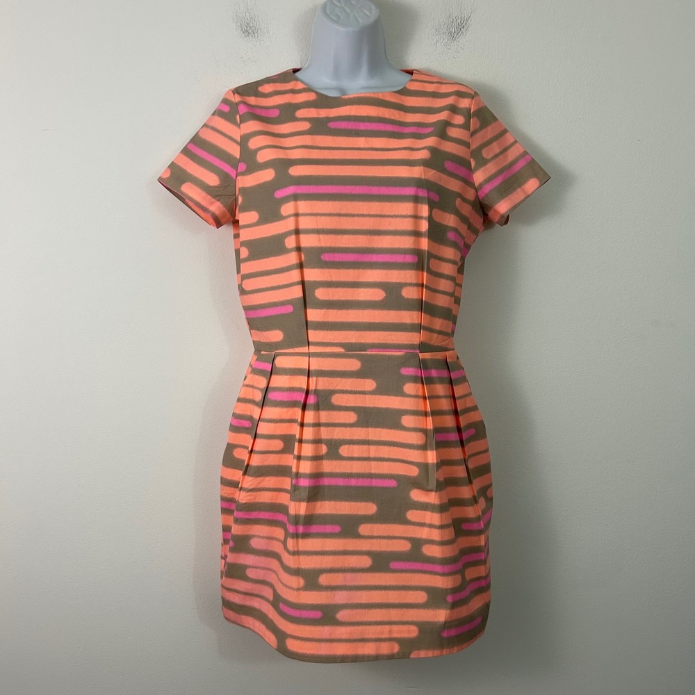 Kate Spade Saturday Womens Orange Pink Abstract Stripe Short Sleeve Mini Dress S